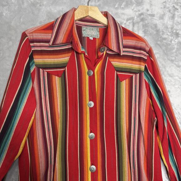 Silverado Shirt Women XL Serape Striped Western Silver Tone Button USA Cotton - Picture 3 of 14